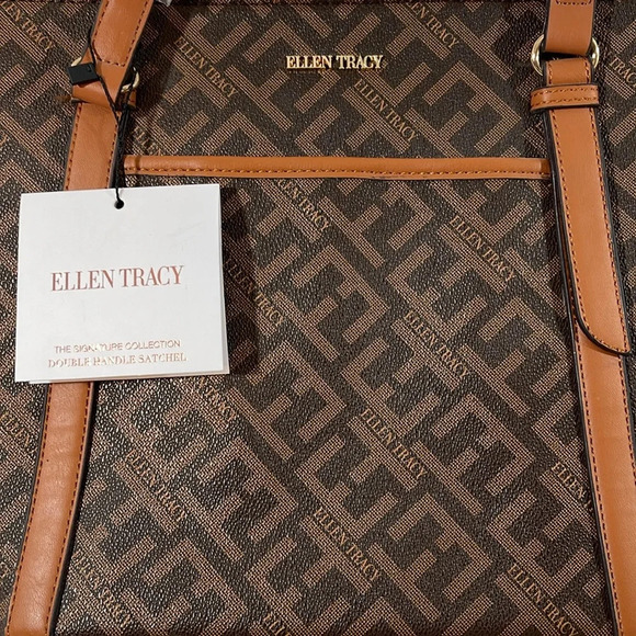 ELLEN TRACY THE SIGNATURE COLLECTION Double Handle Satchel Chocolate Brown Purse - Picture 2 of 13